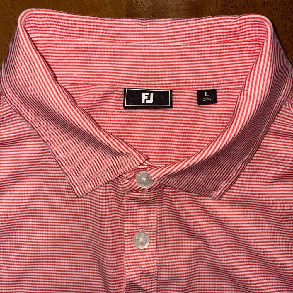 FootJoy Mens Pink Striped Golf Polo Shirt Large Short Sleeve Performance - Picture 3 of 7